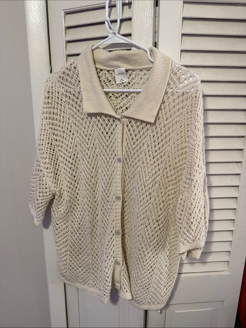 wild fable Cream Open-Knit Button-Front Polo Cardigan